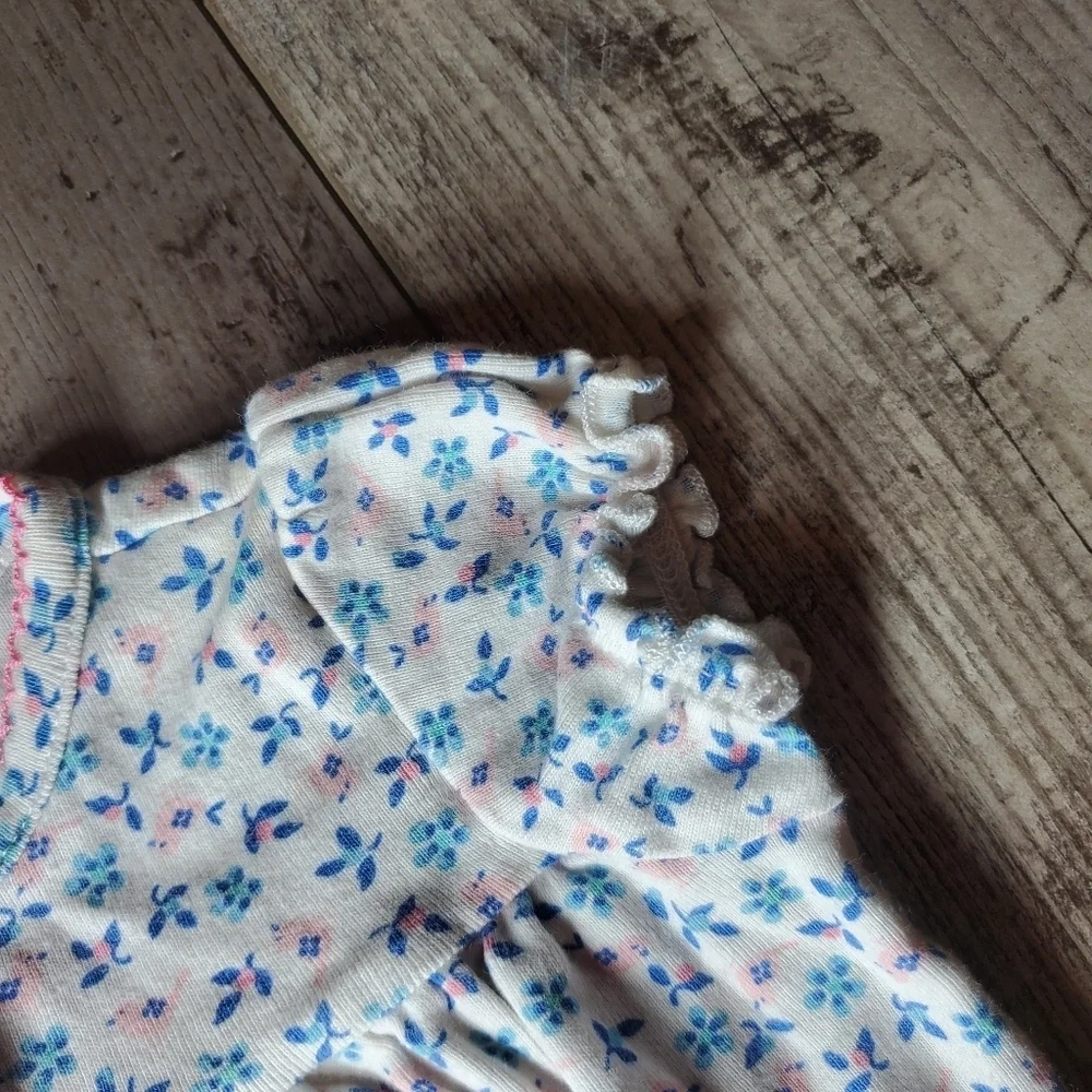 Carter's Baby Girl Size 3m Floral Bubble Romper 100% Cotton White Pink Blue EUC